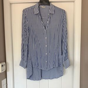 Max Studio Blue and White Striped Button Down Shirt
